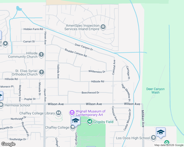 map of restaurants, bars, coffee shops, grocery stores, and more near 10859 Wilderness Drive in Rancho Cucamonga
