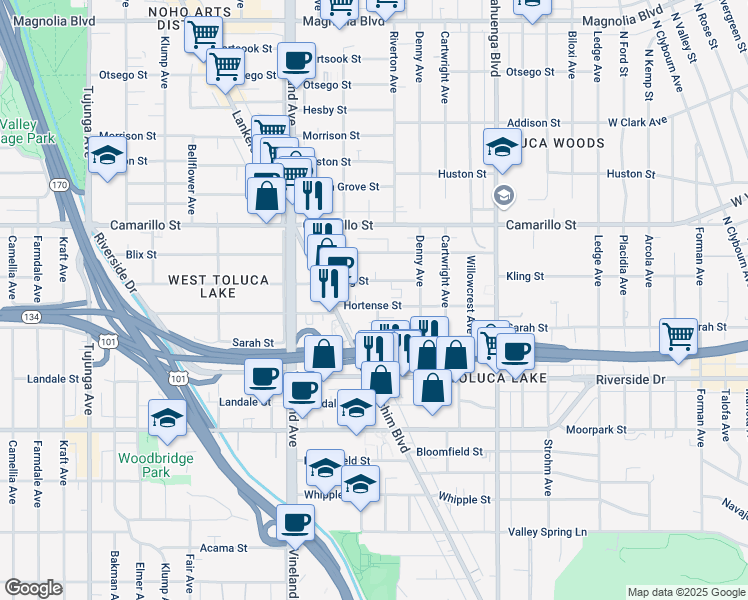 map of restaurants, bars, coffee shops, grocery stores, and more near in Los Angeles