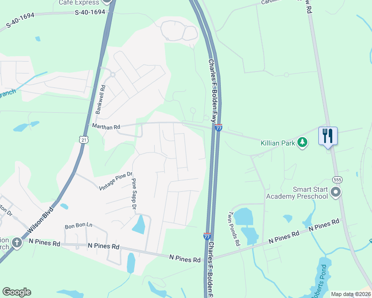 map of restaurants, bars, coffee shops, grocery stores, and more near 1051 Heart Pine Drive in Blythewood