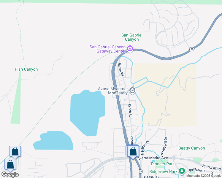map of restaurants, bars, coffee shops, grocery stores, and more near 1825 Mirador Drive in Azusa