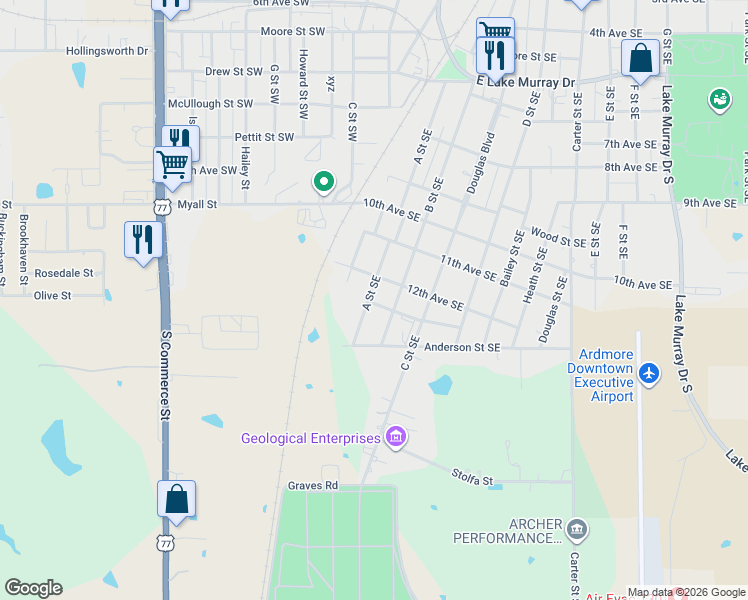 map of restaurants, bars, coffee shops, grocery stores, and more near 1220 A Street Southeast in Ardmore
