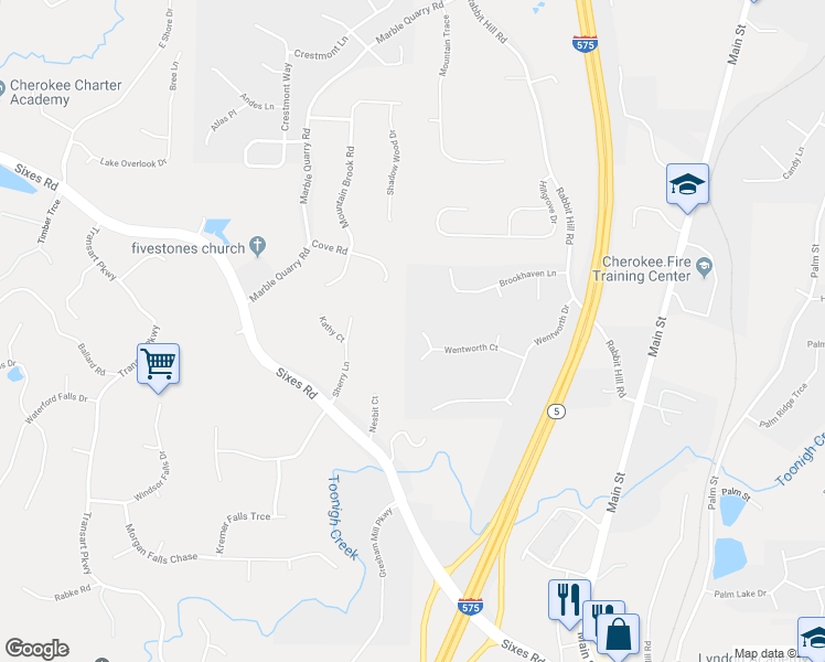 map of restaurants, bars, coffee shops, grocery stores, and more near 721 Royal Lytham Court in Canton