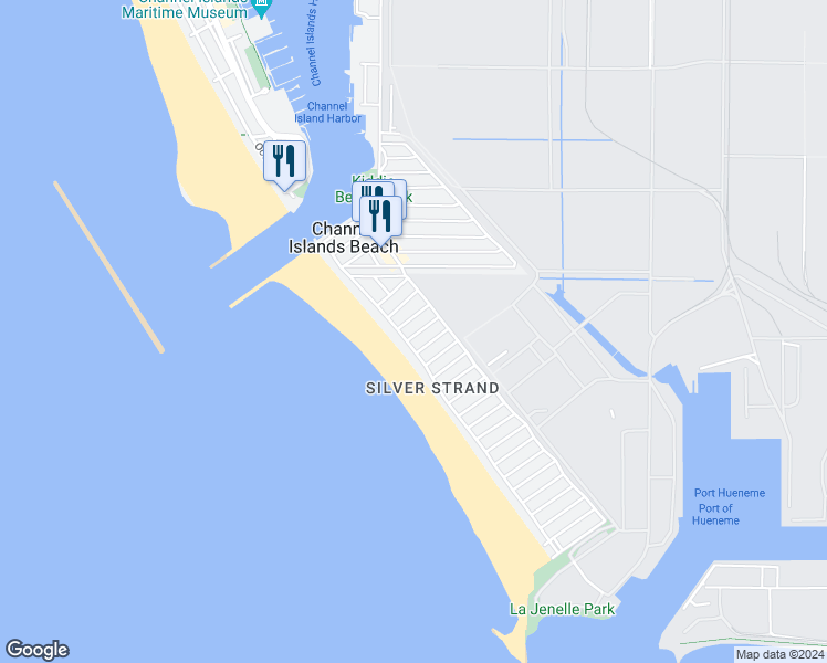 map of restaurants, bars, coffee shops, grocery stores, and more near 109 Hueneme Avenue in Oxnard
