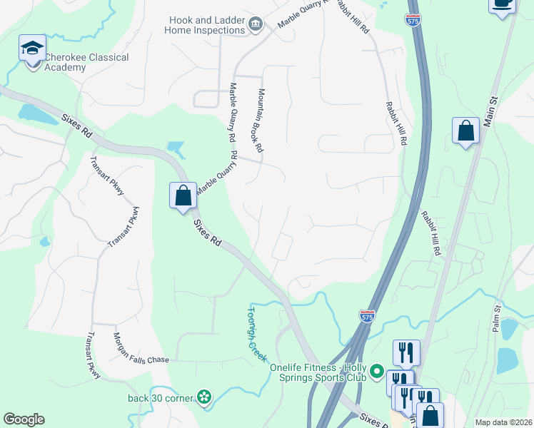 map of restaurants, bars, coffee shops, grocery stores, and more near 4251 Sherry Lane in Canton