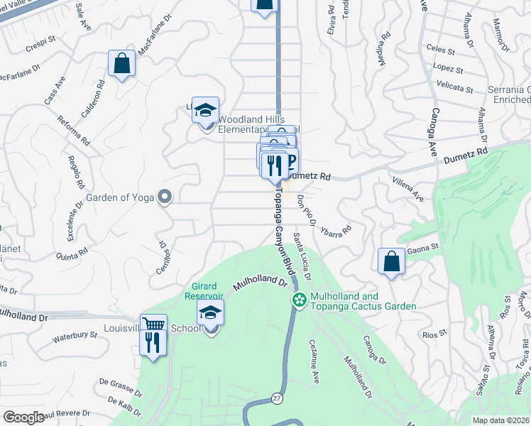 map of restaurants, bars, coffee shops, grocery stores, and more near 22016 Buenaventura Street in Los Angeles