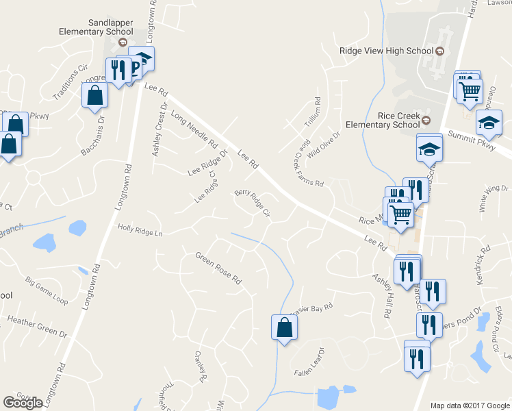 map of restaurants, bars, coffee shops, grocery stores, and more near 109 Berry Ridge Circle in Columbia