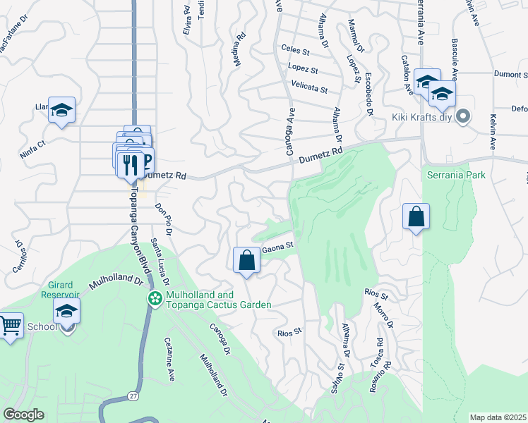 map of restaurants, bars, coffee shops, grocery stores, and more near 21456 Salamanca Avenue in Los Angeles