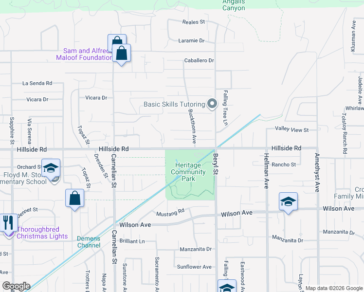 map of restaurants, bars, coffee shops, grocery stores, and more near 8968 Hillside Road in Rancho Cucamonga