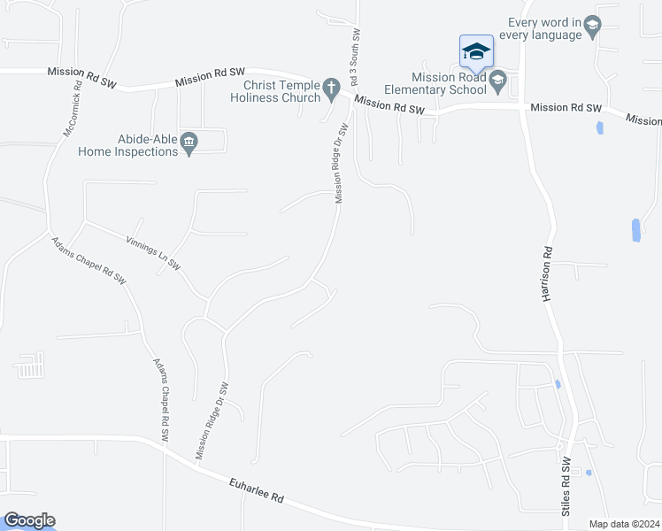 map of restaurants, bars, coffee shops, grocery stores, and more near 35 Mission Ridge Drive Southwest in Cartersville