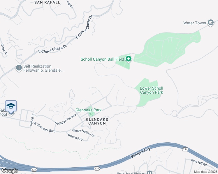 map of restaurants, bars, coffee shops, grocery stores, and more near 2727 Hollister Terrace in Glendale