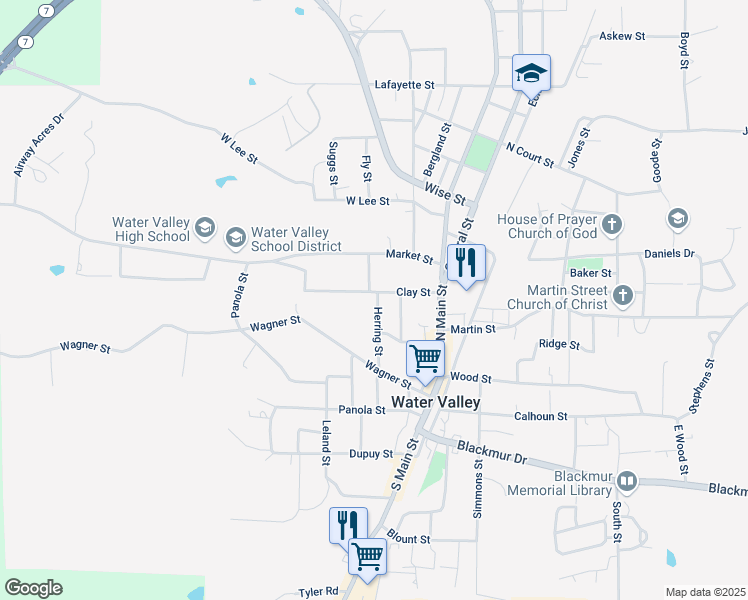 map of restaurants, bars, coffee shops, grocery stores, and more near 13-407 Herring St in Water Valley