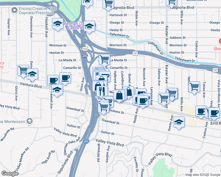 map of restaurants, bars, coffee shops, grocery stores, and more near 4638 Sepulveda Boulevard in Los Angeles