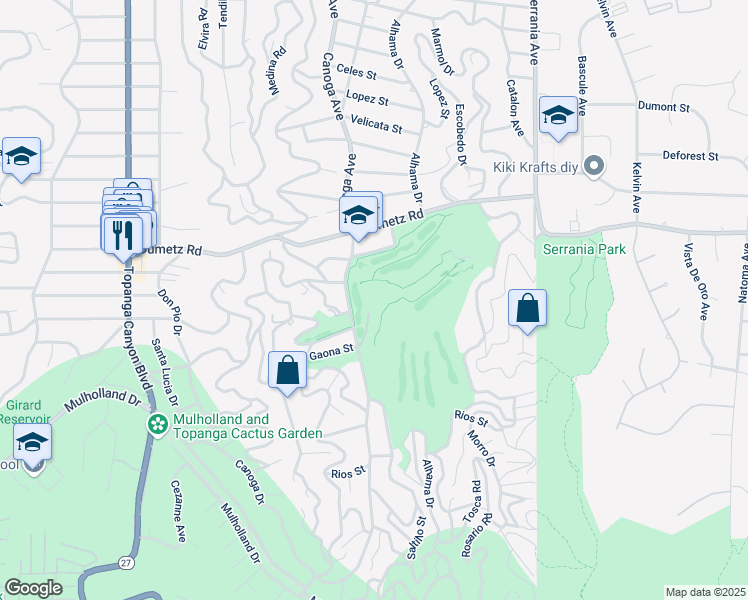 map of restaurants, bars, coffee shops, grocery stores, and more near 4744 Canoga Avenue in Los Angeles