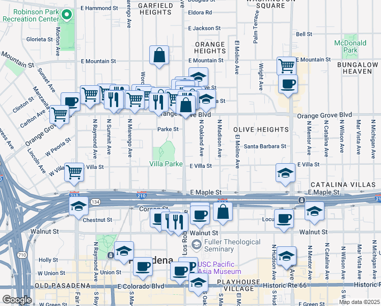 map of restaurants, bars, coffee shops, grocery stores, and more near 534 North Los Robles Avenue in Pasadena