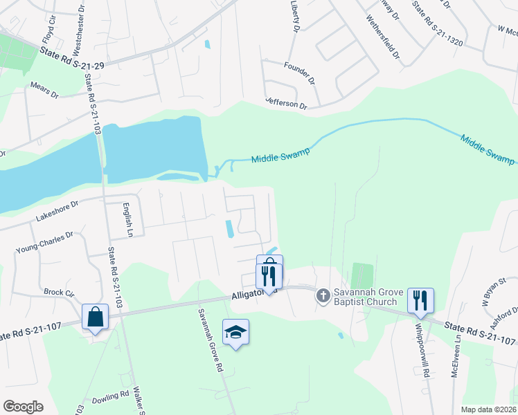 map of restaurants, bars, coffee shops, grocery stores, and more near 2146 Womack Gardens Road in Effingham