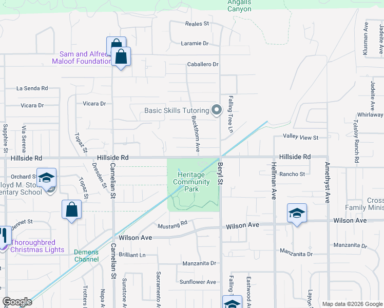 map of restaurants, bars, coffee shops, grocery stores, and more near 8968 Hillside Road in Rancho Cucamonga