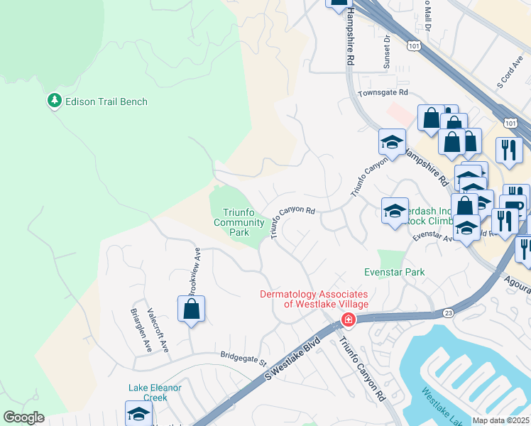 map of restaurants, bars, coffee shops, grocery stores, and more near 1979 Tamarack Street in Westlake Village