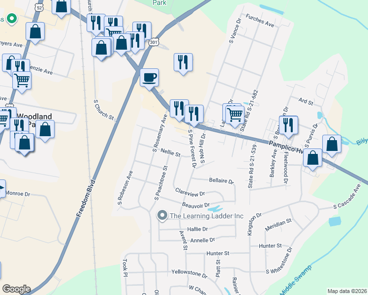 map of restaurants, bars, coffee shops, grocery stores, and more near 1014 Buchanan Drive in Florence