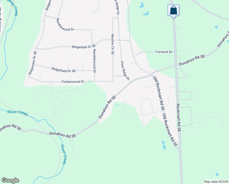 map of restaurants, bars, coffee shops, grocery stores, and more near 610 Donahoo Road Southeast in Silver Creek