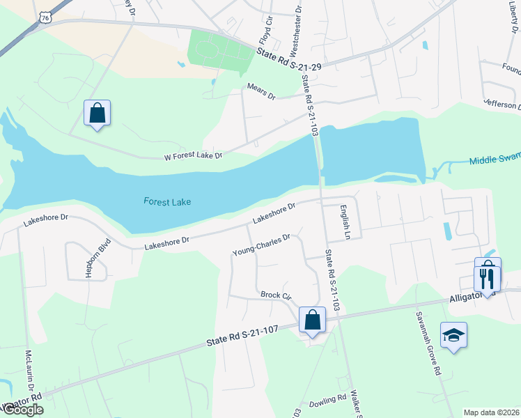 map of restaurants, bars, coffee shops, grocery stores, and more near 3237 Lakeshore Drive in Florence