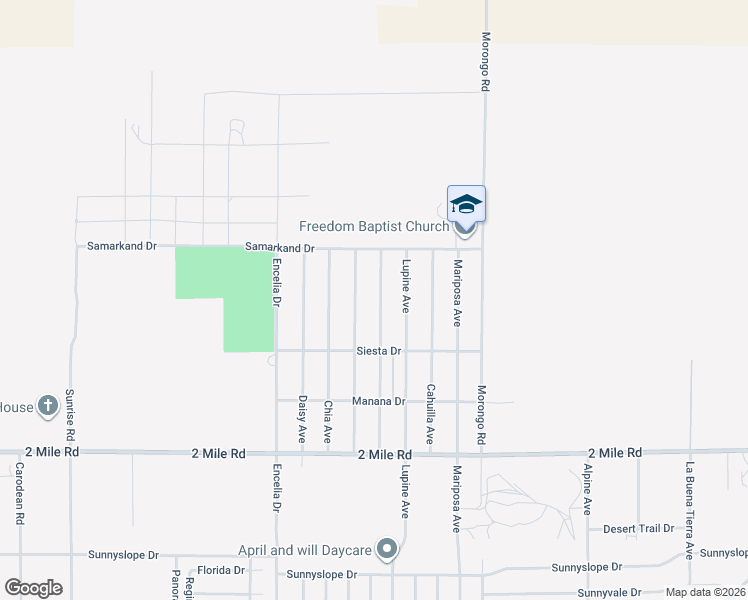 map of restaurants, bars, coffee shops, grocery stores, and more near 5416 Abronia Avenue in Twentynine Palms