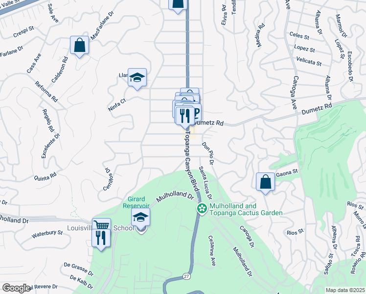 map of restaurants, bars, coffee shops, grocery stores, and more near 4823 Topanga Canyon Boulevard in Los Angeles