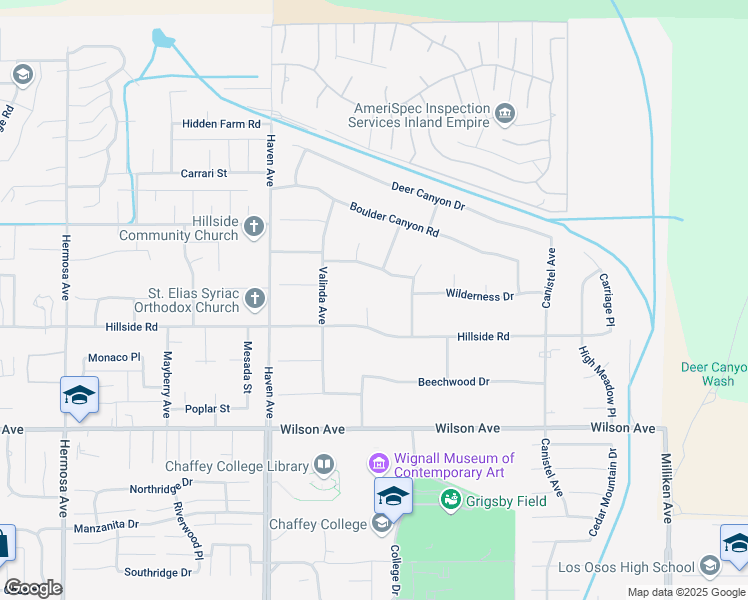 map of restaurants, bars, coffee shops, grocery stores, and more near 5523 Deer Creek Lane in Rancho Cucamonga