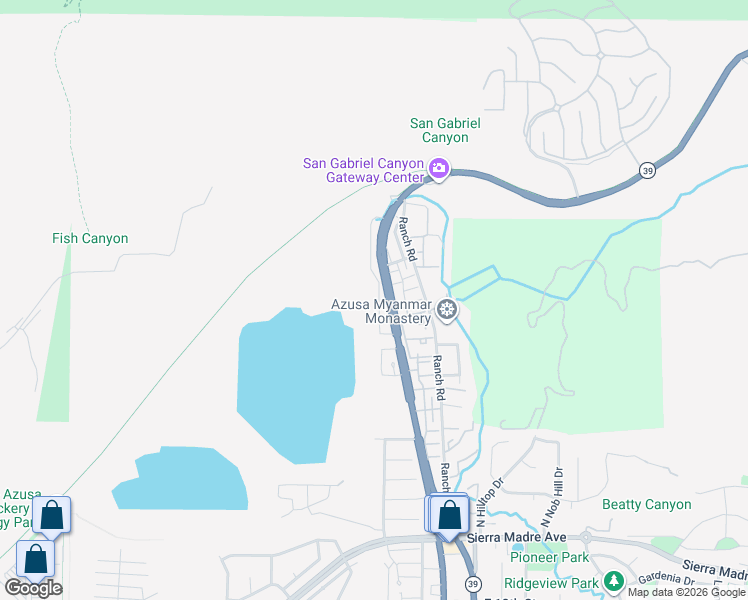 map of restaurants, bars, coffee shops, grocery stores, and more near 1825 Mirador Drive in Azusa