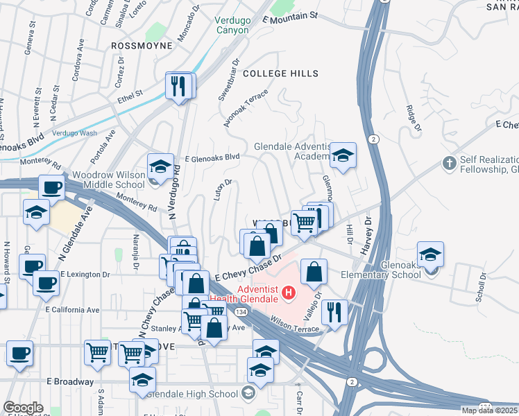 map of restaurants, bars, coffee shops, grocery stores, and more near 701 Avonglen Terrace in Glendale