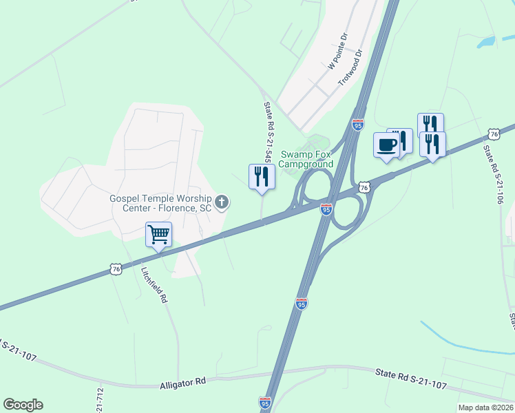 map of restaurants, bars, coffee shops, grocery stores, and more near 3967 West Palmetto Street in Florence