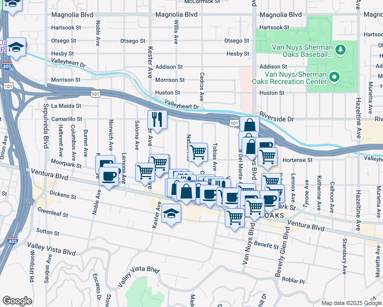 map of restaurants, bars, coffee shops, grocery stores, and more near 4609 Cedros Avenue in Los Angeles