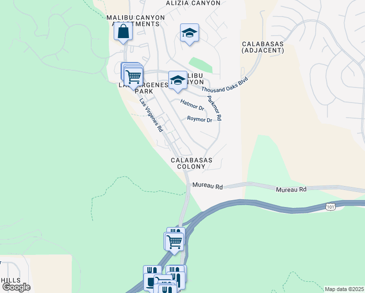 map of restaurants, bars, coffee shops, grocery stores, and more near 26320 West Plata Lane in Calabasas