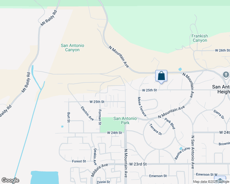 map of restaurants, bars, coffee shops, grocery stores, and more near 1245 Colony Drive in Upland