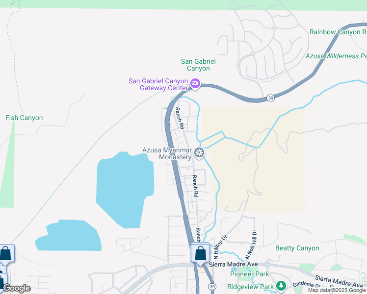 map of restaurants, bars, coffee shops, grocery stores, and more near 1801 Canyon View Drive in Azusa