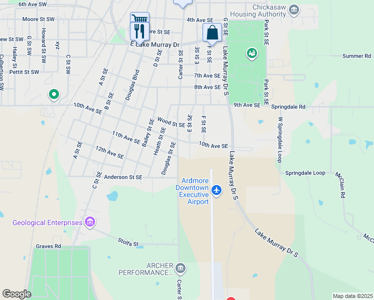 map of restaurants, bars, coffee shops, grocery stores, and more near 1007 E Street Southeast in Ardmore