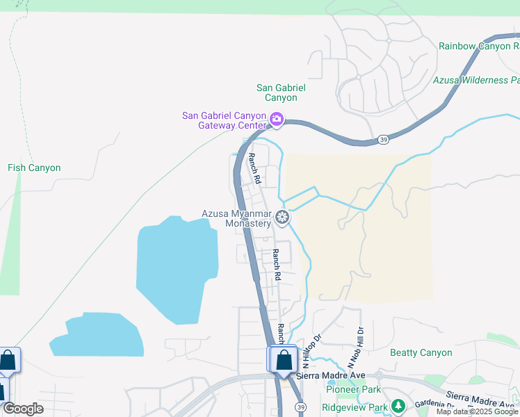map of restaurants, bars, coffee shops, grocery stores, and more near 1801 Canyon View Drive in Azusa