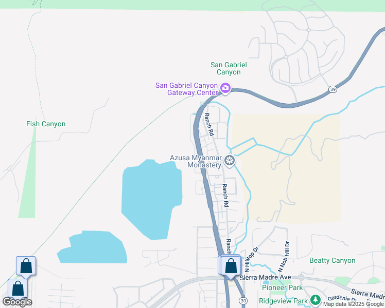 map of restaurants, bars, coffee shops, grocery stores, and more near 1825 Mirador Drive in Azusa