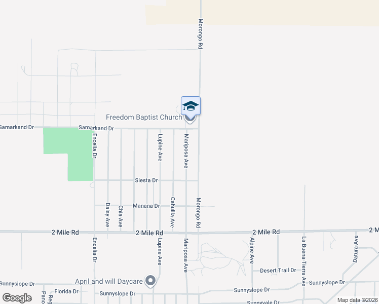 map of restaurants, bars, coffee shops, grocery stores, and more near 5393 Mariposa Avenue in Twentynine Palms