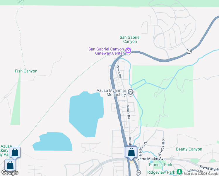 map of restaurants, bars, coffee shops, grocery stores, and more near 1825 Mirador Drive in Azusa