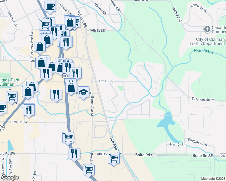 map of restaurants, bars, coffee shops, grocery stores, and more near 1749 Oakmont Drive Southeast in Cullman
