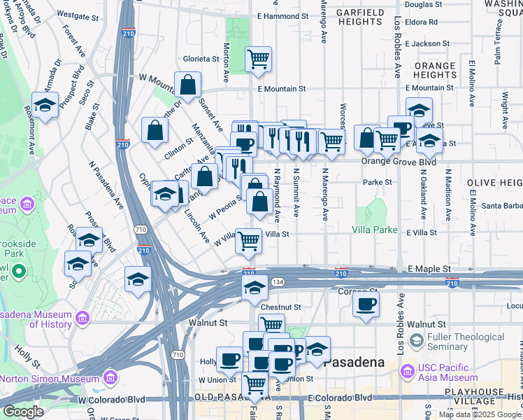 map of restaurants, bars, coffee shops, grocery stores, and more near 8 Esther Street in Pasadena