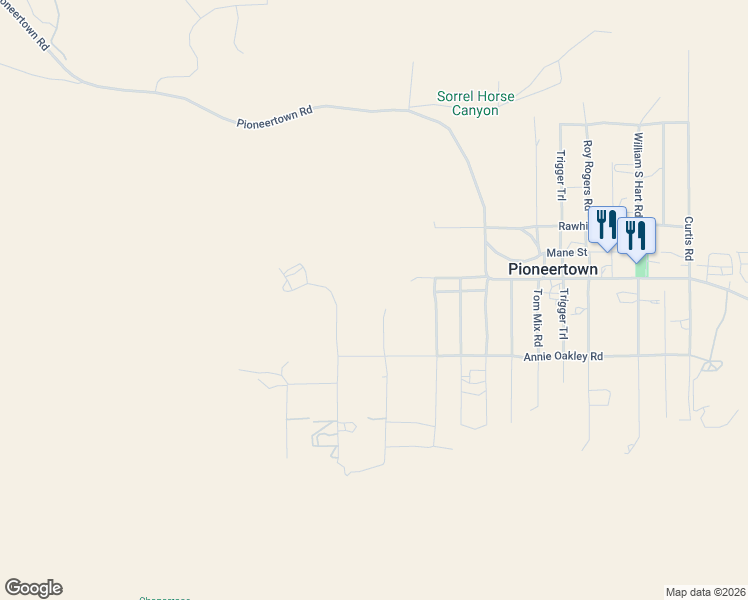 map of restaurants, bars, coffee shops, grocery stores, and more near 5388 Red Ryder Road in Pioneertown