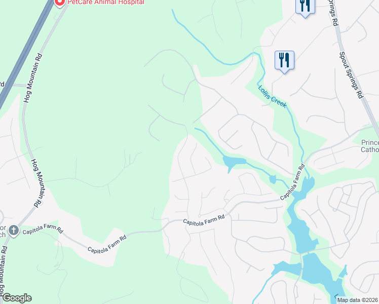 map of restaurants, bars, coffee shops, grocery stores, and more near 6819 Blackbird in Flowery Branch