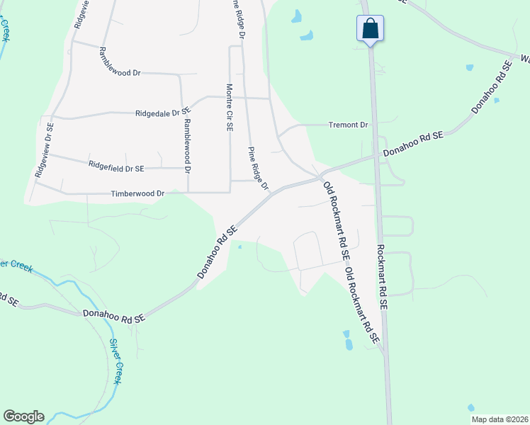 map of restaurants, bars, coffee shops, grocery stores, and more near 563 Donahoo Road Southeast in Silver Creek
