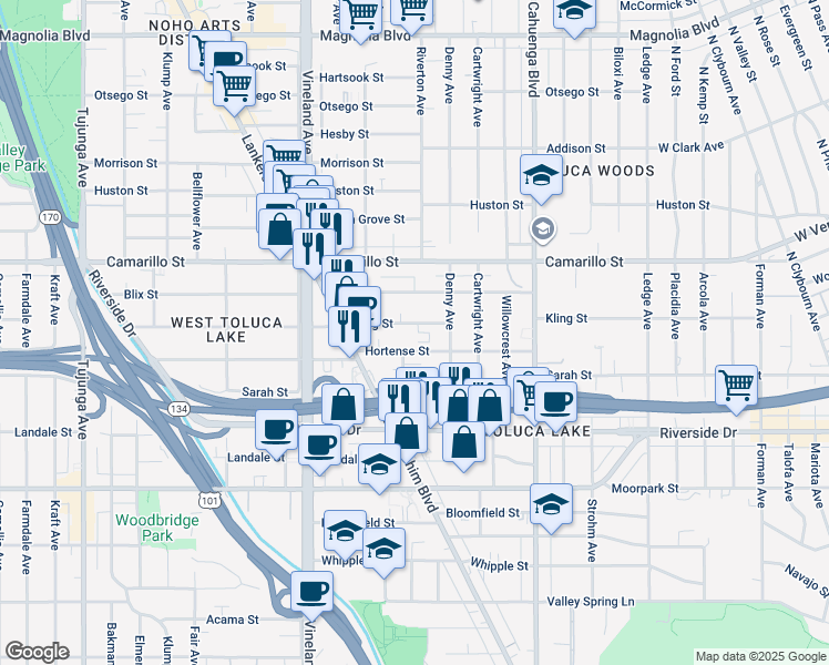 map of restaurants, bars, coffee shops, grocery stores, and more near in Los Angeles