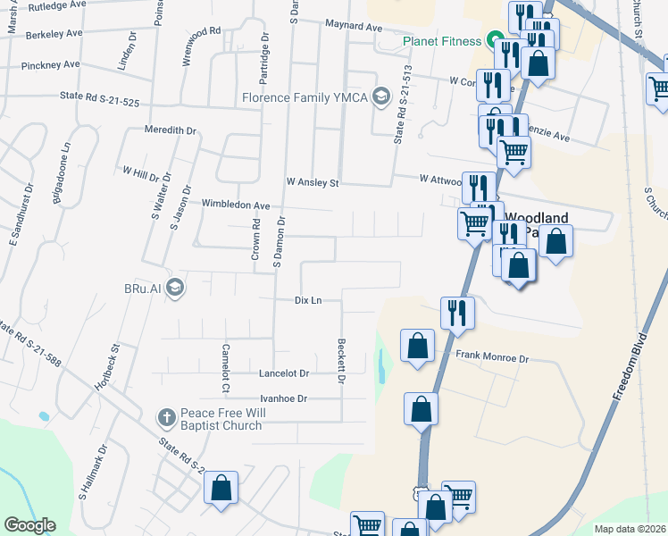map of restaurants, bars, coffee shops, grocery stores, and more near 632 Middleberg Way in Florence
