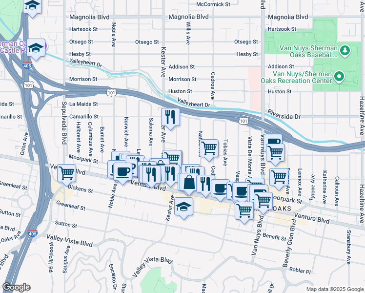 map of restaurants, bars, coffee shops, grocery stores, and more near in Los Angeles