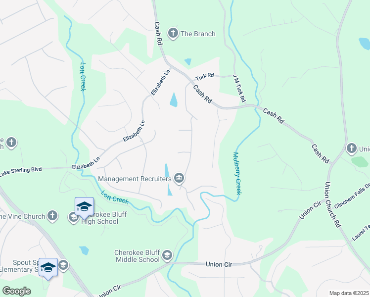 map of restaurants, bars, coffee shops, grocery stores, and more near 5404 Three Lakes Court in Flowery Branch