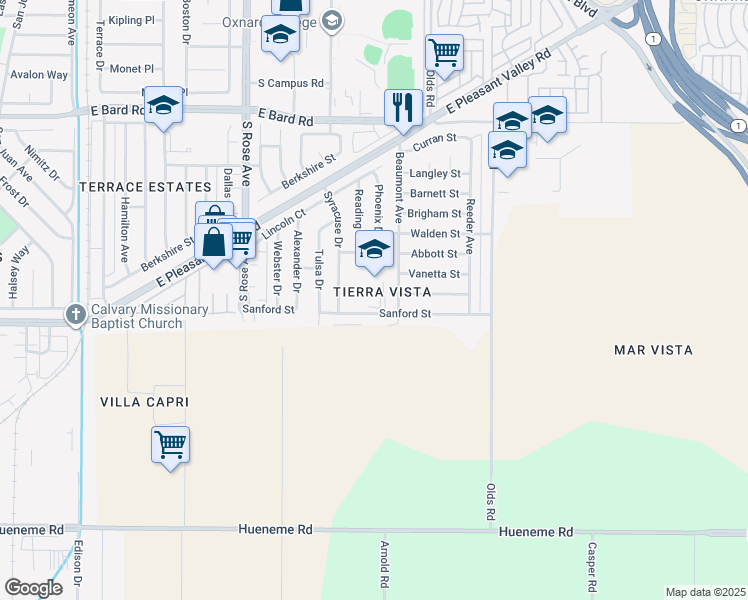 map of restaurants, bars, coffee shops, grocery stores, and more near 2001 Sanford Street in Oxnard