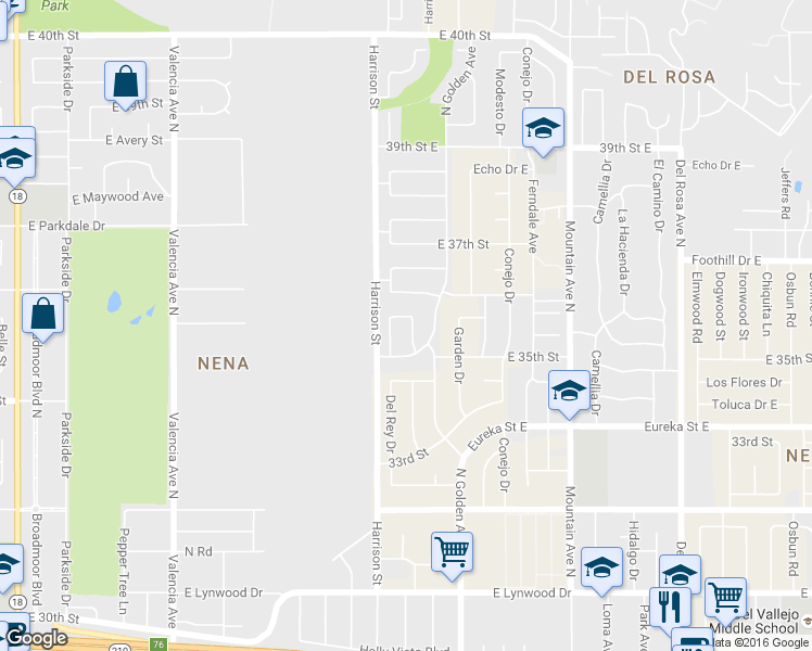 map of restaurants, bars, coffee shops, grocery stores, and more near 3534 Del Rey Drive in San Bernardino